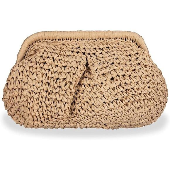 ZKFLLO Handbags - Tan Straw Clutch Handbags Women Woven Dumpling Purse Crossbody Shoulder Bag